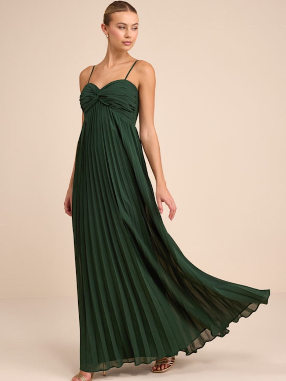 Lulus Jolette Emerald Pleated Knot-front Maxi Dress Green - Size S